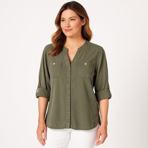 Tommy Bahama Tencel Utility Popover Shirt Coastal Safari Sage Green L Vacation - Picture 5 of 17